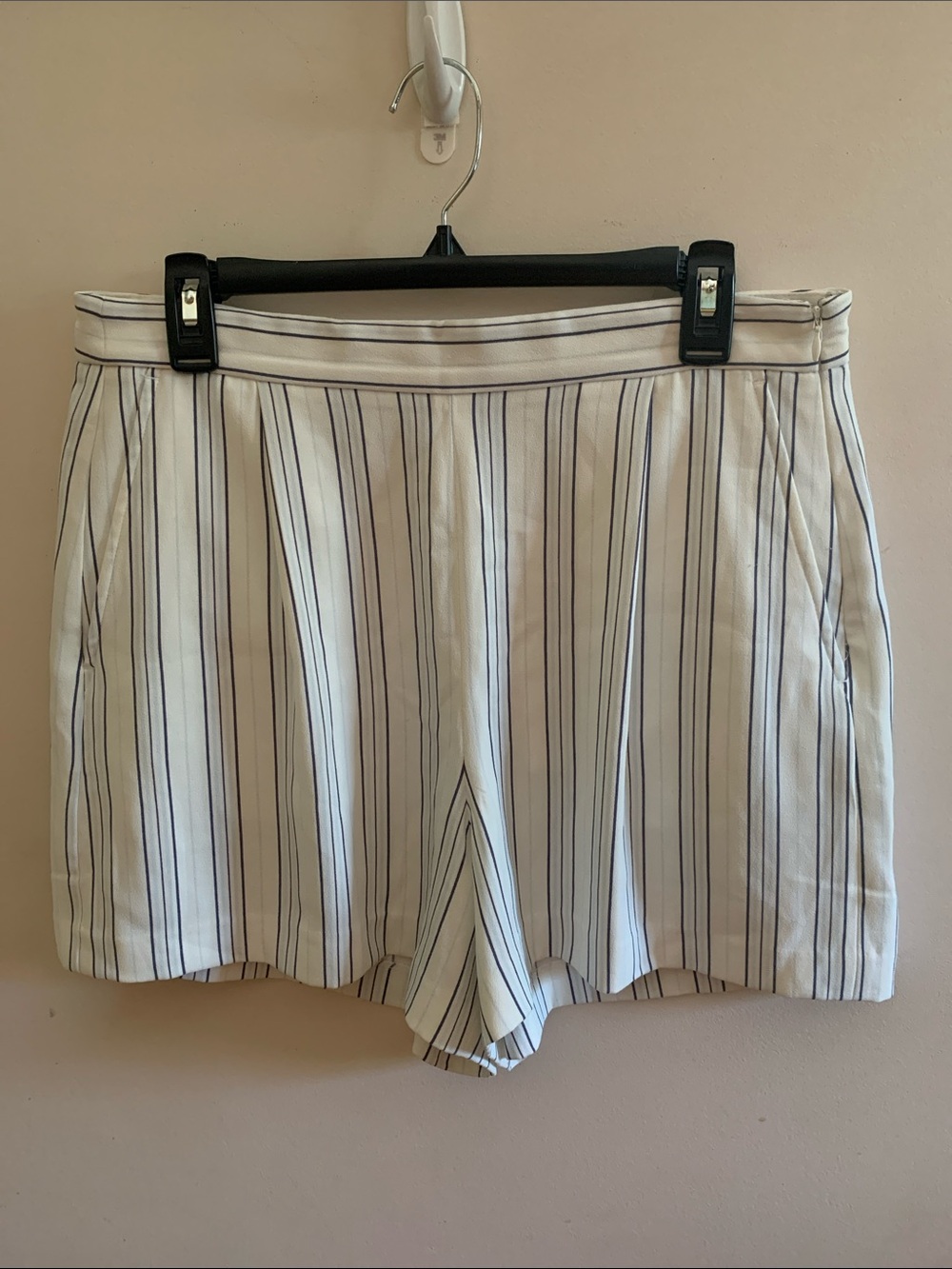 Striped High-Waist Women’s Shorts - White with Navy Stripes Ann Taylor 12
